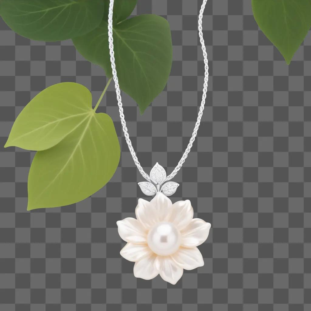 Pearl necklace on a leafy background