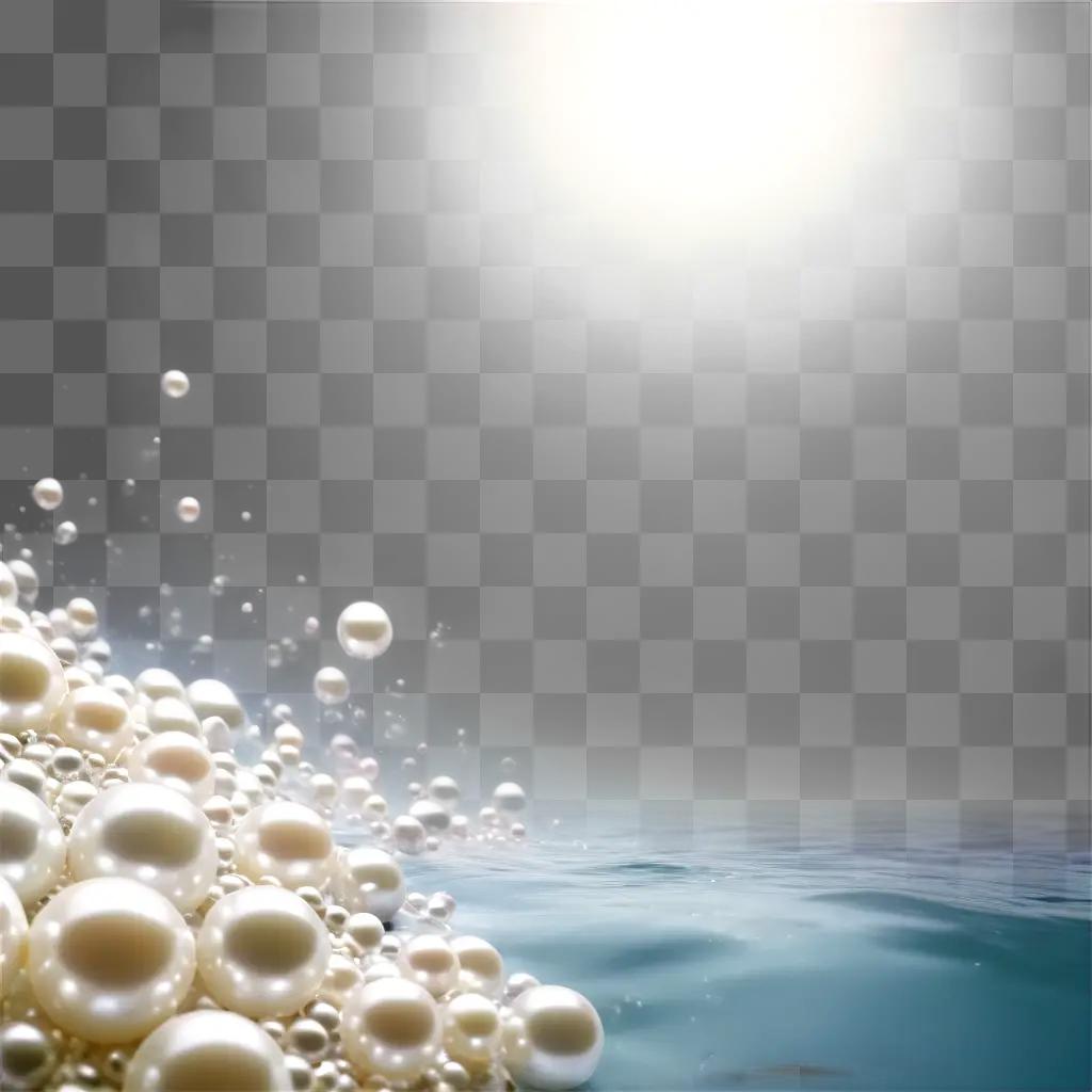 Pearls float in the ocean on a bright day