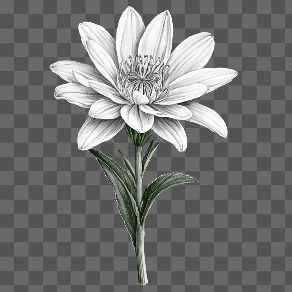 灰色の背景に鉛筆の花の絵