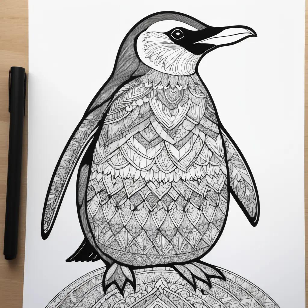 Penguin coloring page in black and white