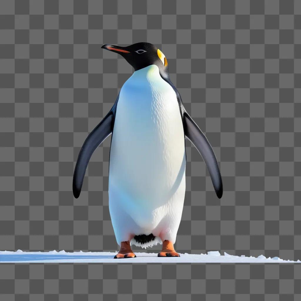 Penguin standing on snow in a cloudy sky