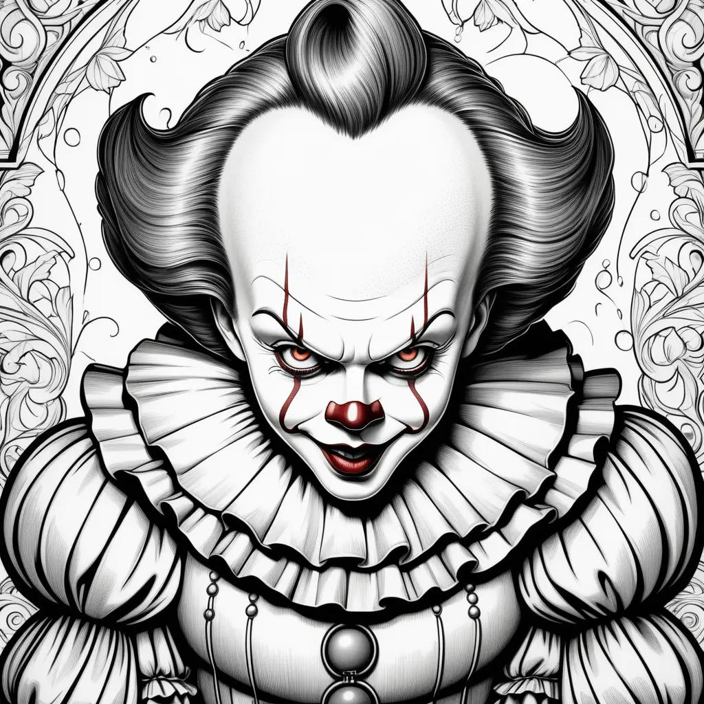 Pennywise coloring pages, a scary clown with red eyes