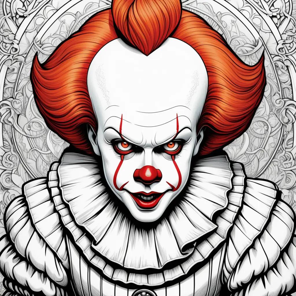 Pennywise coloring pages: creepy clown in black and white