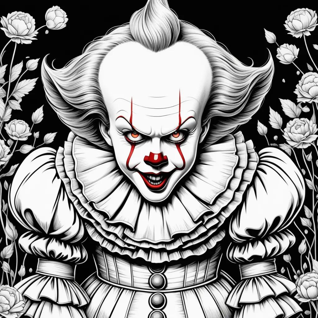 Pennywise coloring pages: scary clown in black and white