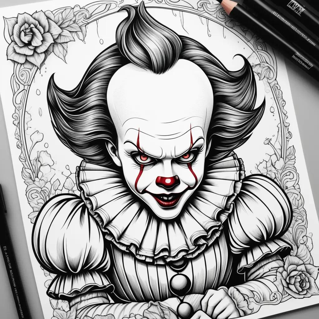 Pennywise coloring pages with a creepy clown face