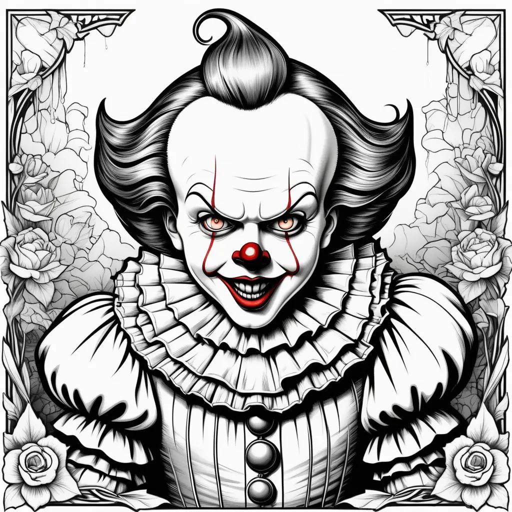 Pennywise coloring pages with a scary clown face