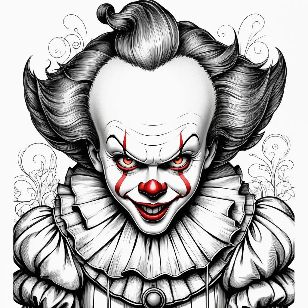 Pennywise coloring pages with black and white illustrations