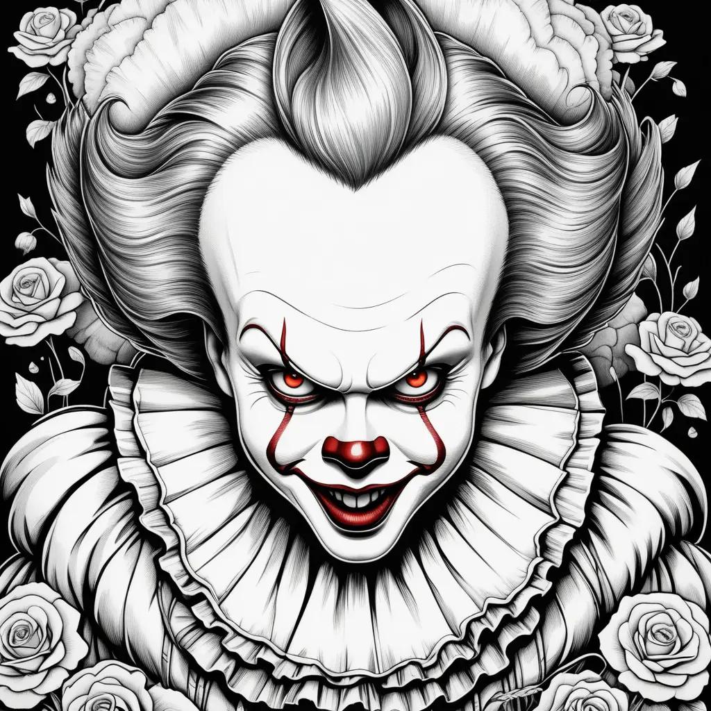 Pennywise coloring pages with red nose and white eyes