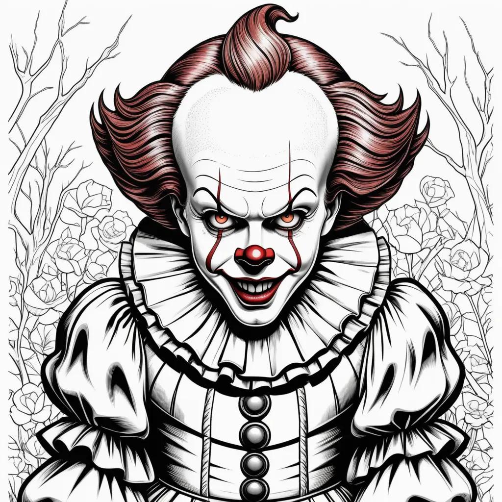 Pennywise coloring pages with scary clown face