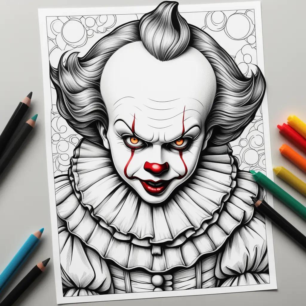 Pennywise coloring pages with scary face and red eyes