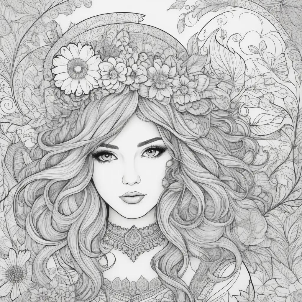 People Coloring Pages Show Beautiful Woman with Flowers