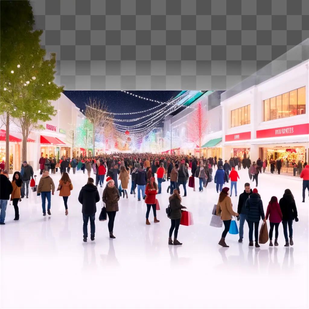 People shopping at a Christmas-themed mall