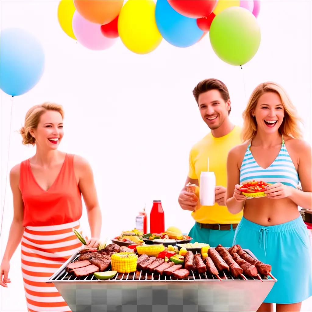 People socialize at a cookout party with a grill