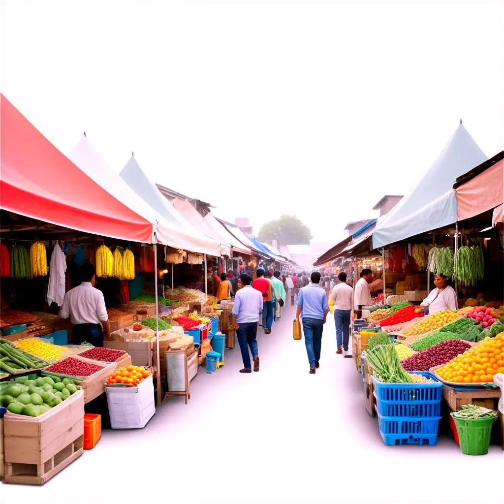 People walk through a bustling outdoor market