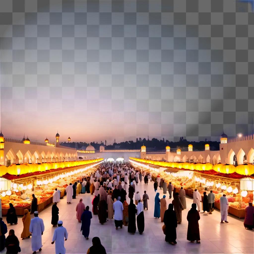 People walking through a market on a Ramadan night