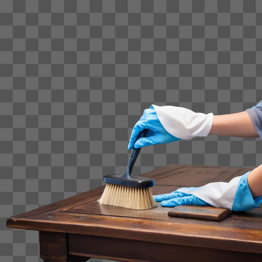 Person scrubbing a table with a brush