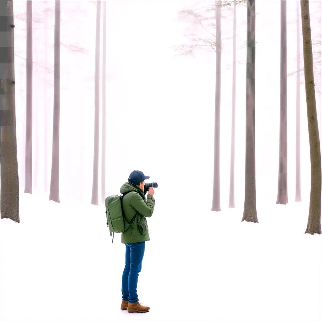 Person taking photograph in search of winter beauty