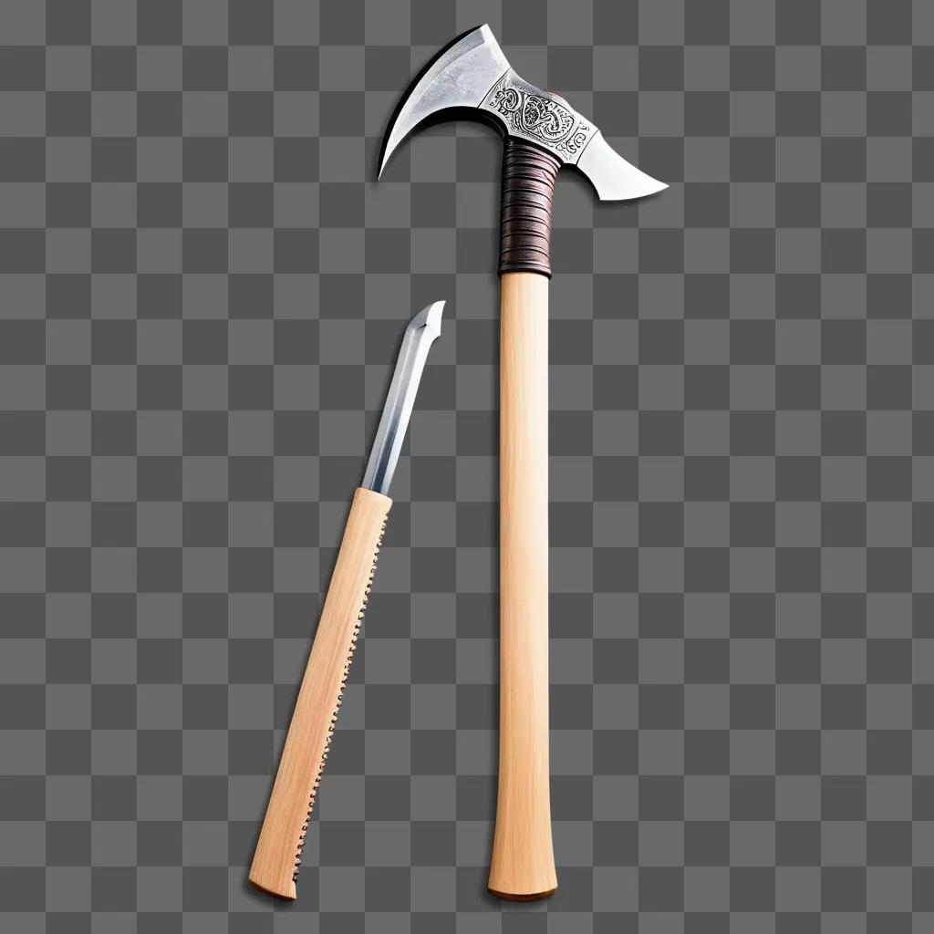 Pick axe and knife on a tan background