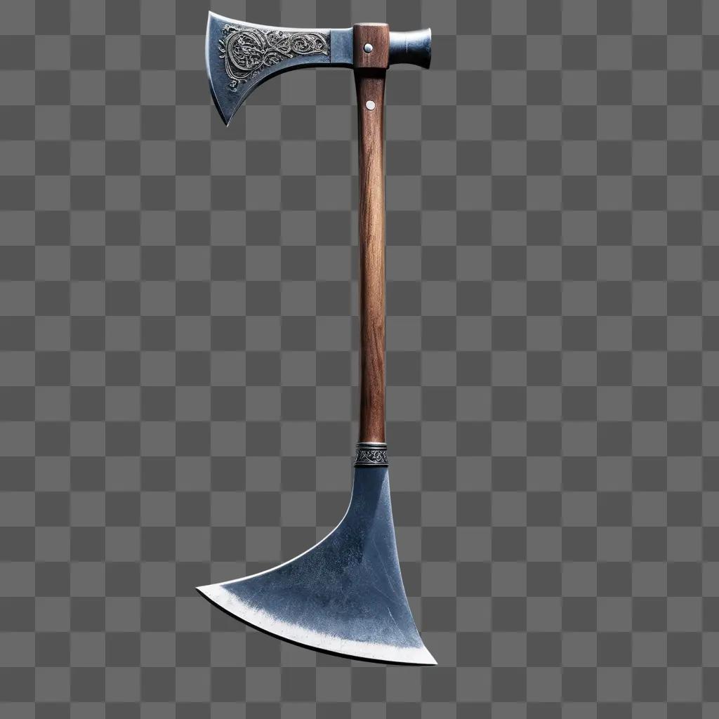 Pick axe with a carved head and wooden handle