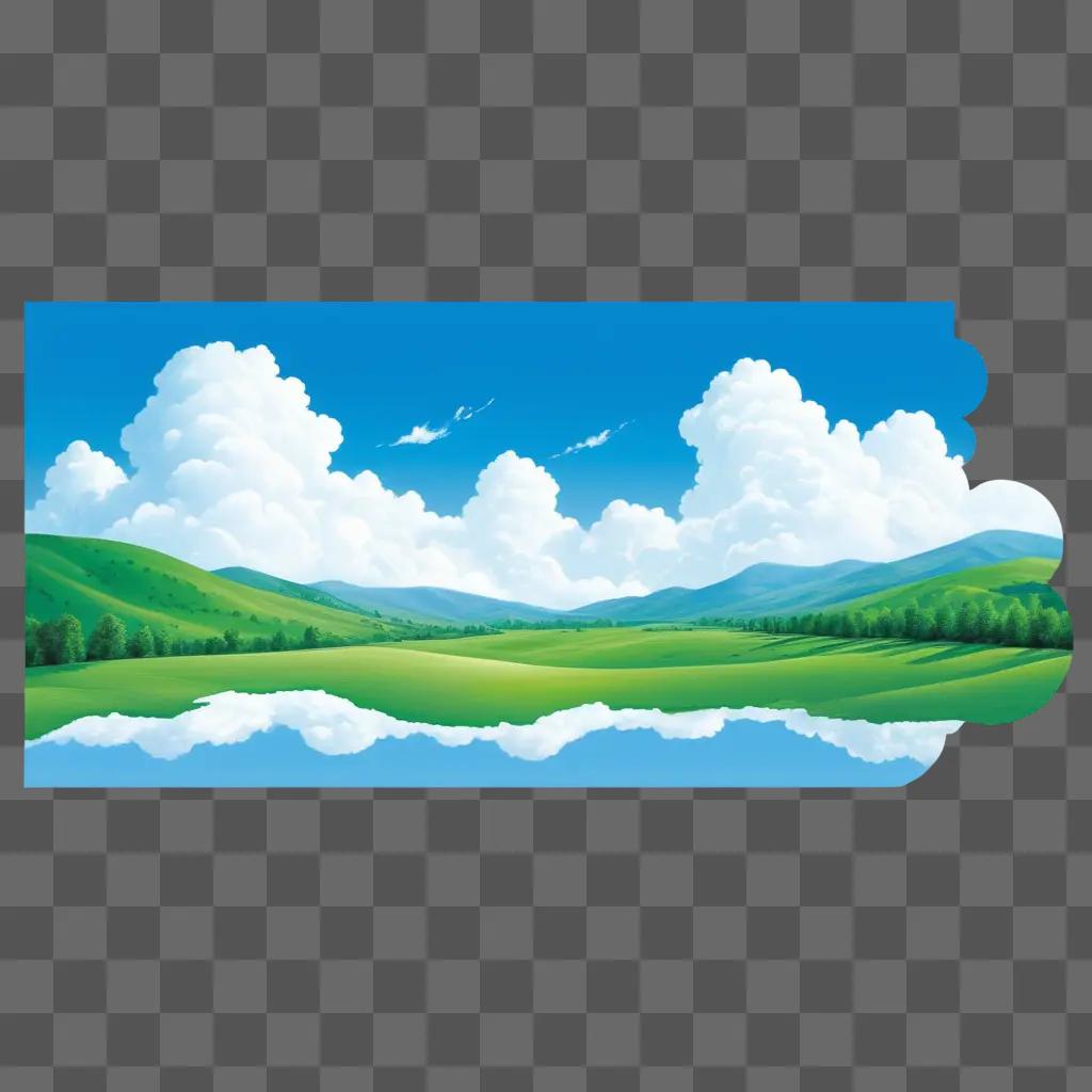 Picture of a green mountain landscape with clouds and a blue sky