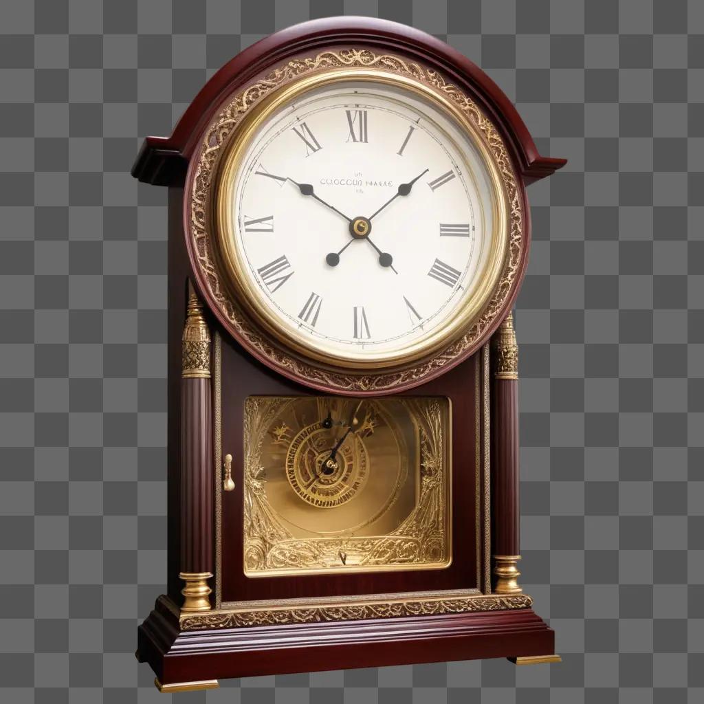 Picture of antique clock on brown wood stand