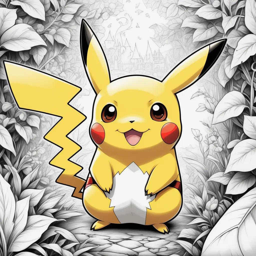 Pikachu colored page features a smiling cartoon character