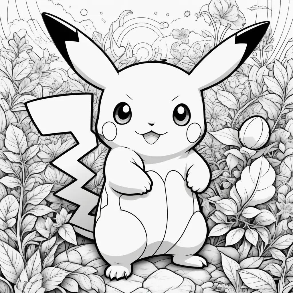 Pikachu coloring page in black and white