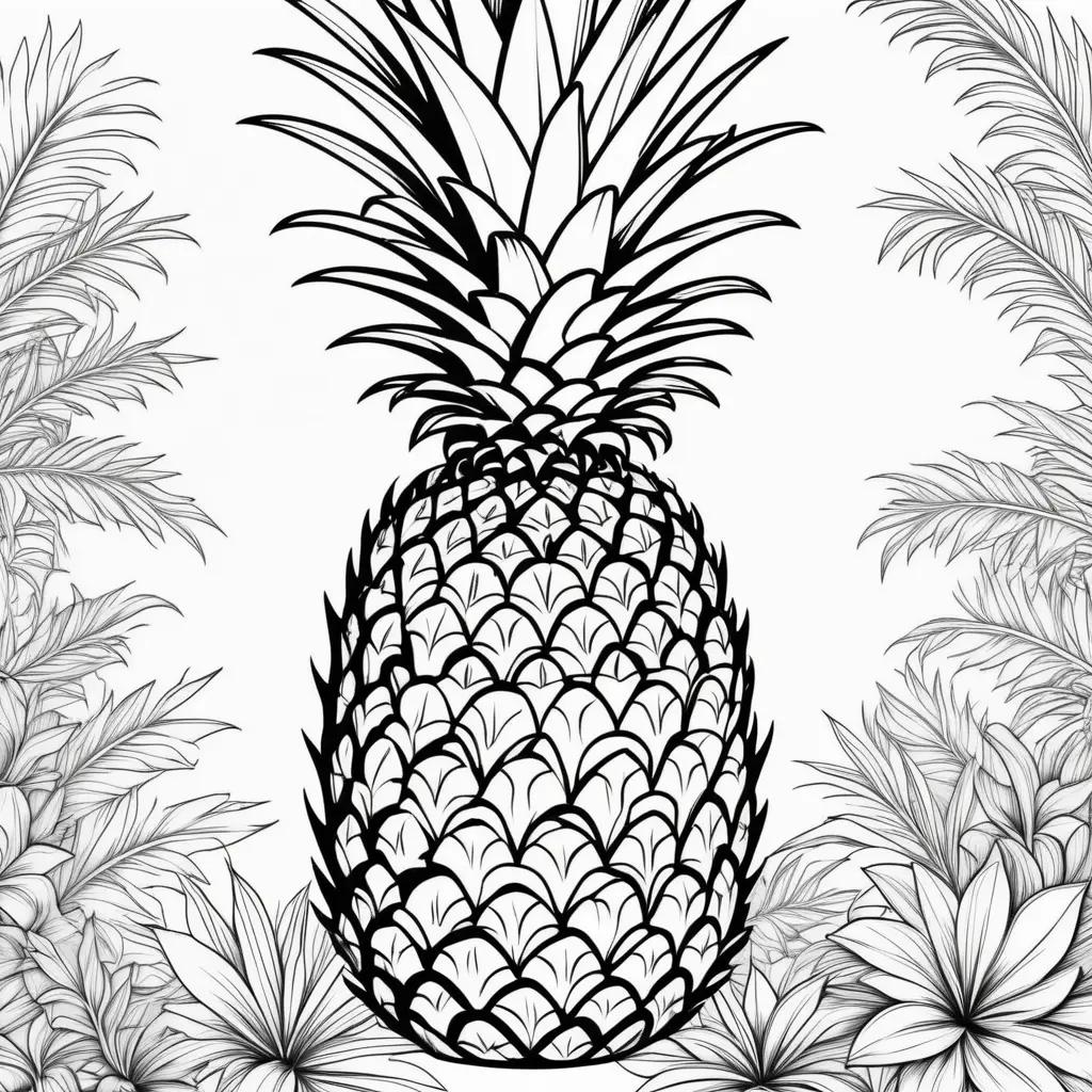 Pineapple coloring page with flowers in the background