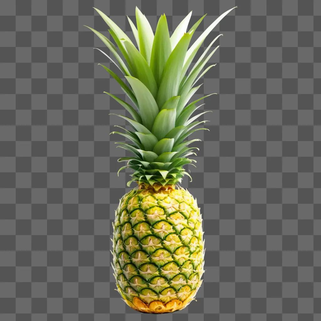 Pineapple with leaves and stem in a green background