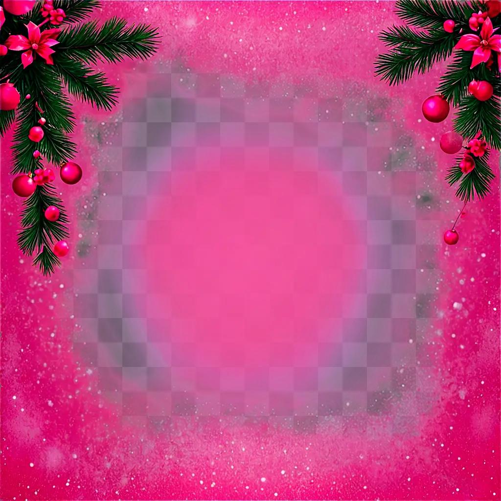 Pink Christmas background with balls and branches