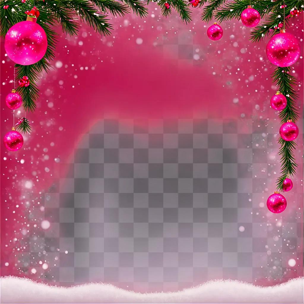 Pink Christmas background with baubles and lights