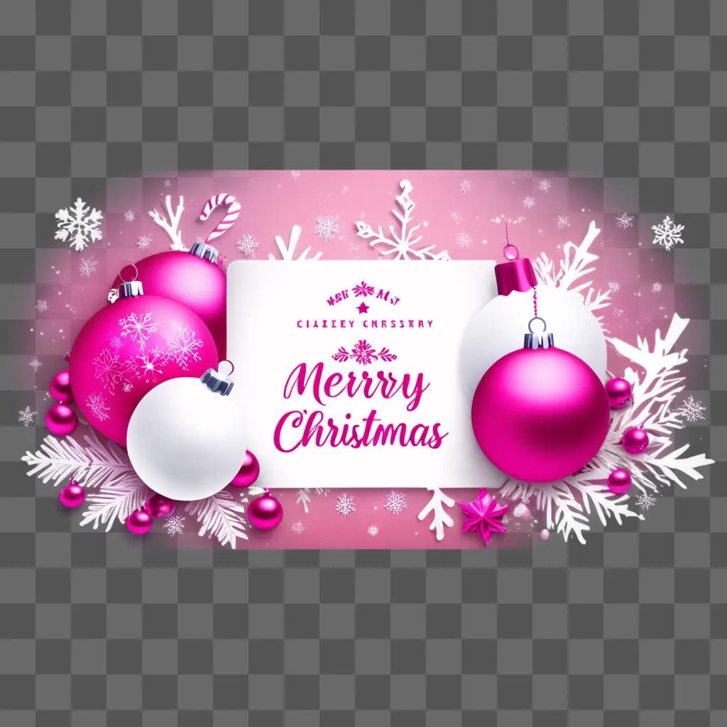 Pink Christmas background with baubles and snowflakes