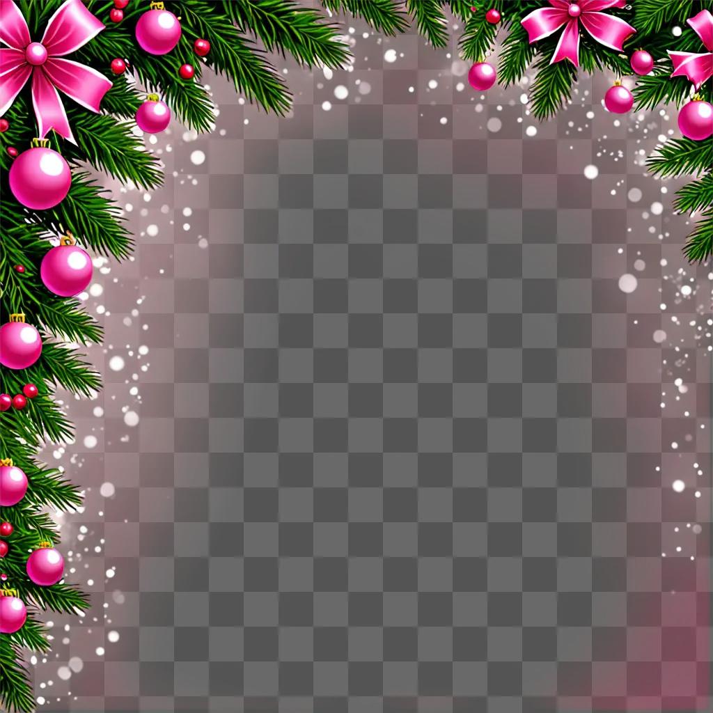 Pink Christmas background with ornaments and bows