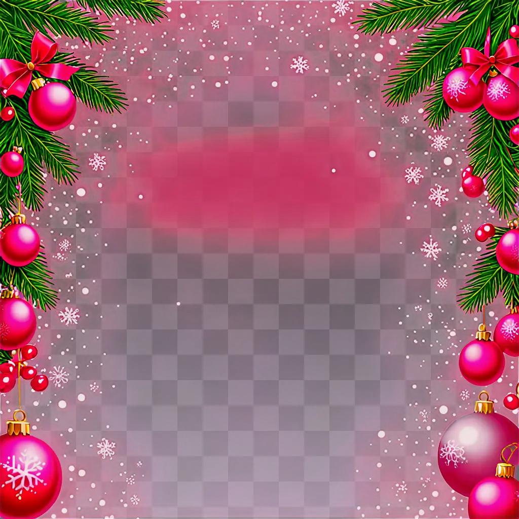 Pink Christmas background with ornaments and bows