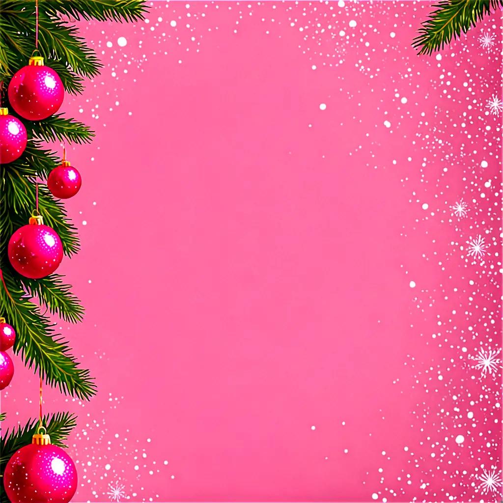 Pink Christmas background with pink ornaments