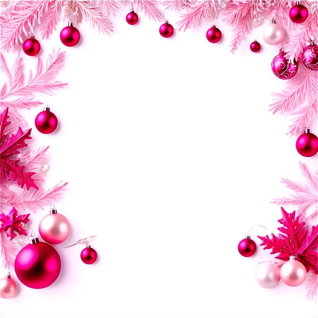 Pink Christmas ornaments on a white background