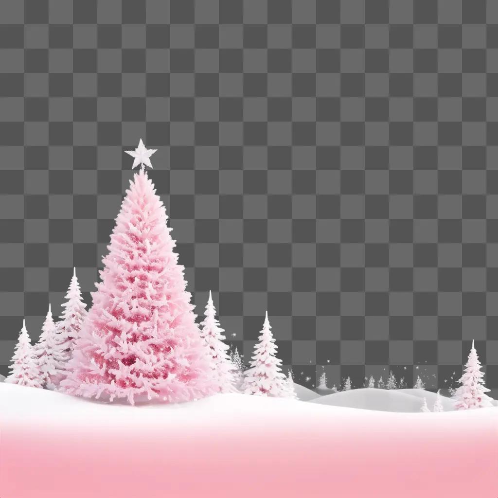 Pink Christmas trees in snowy background