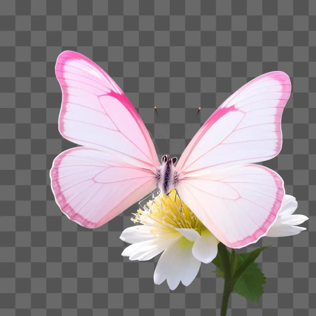 Pink butterfly with white flower on pink background