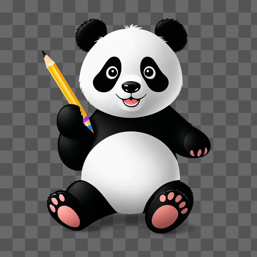 Pink cartoon panda holding a pencil