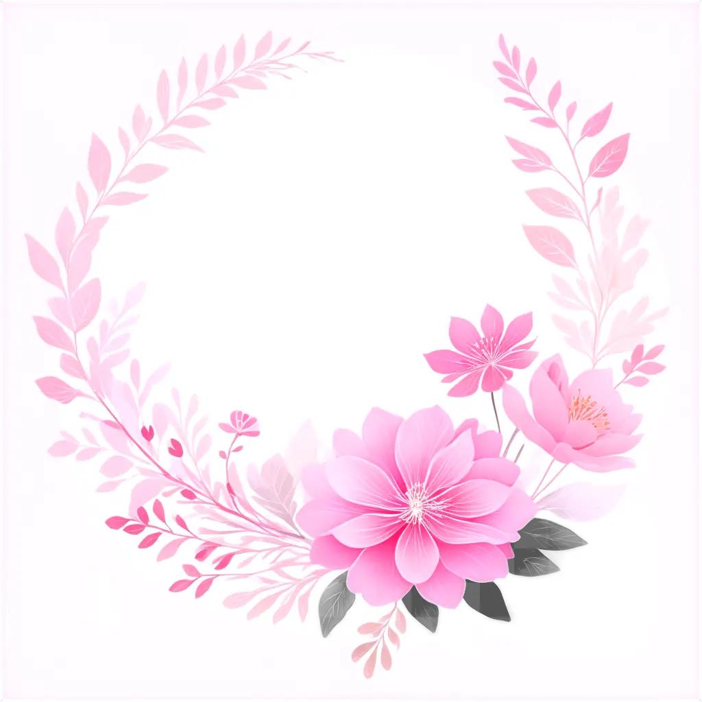 Pink floral wreath with leaves and buds