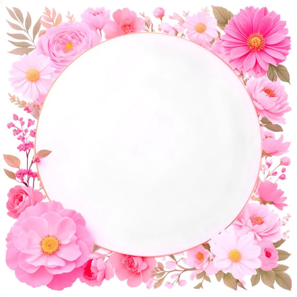 Pink flowers in a circle with a border