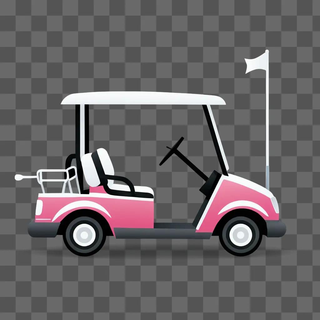 Pink golf cart with a flag on the back