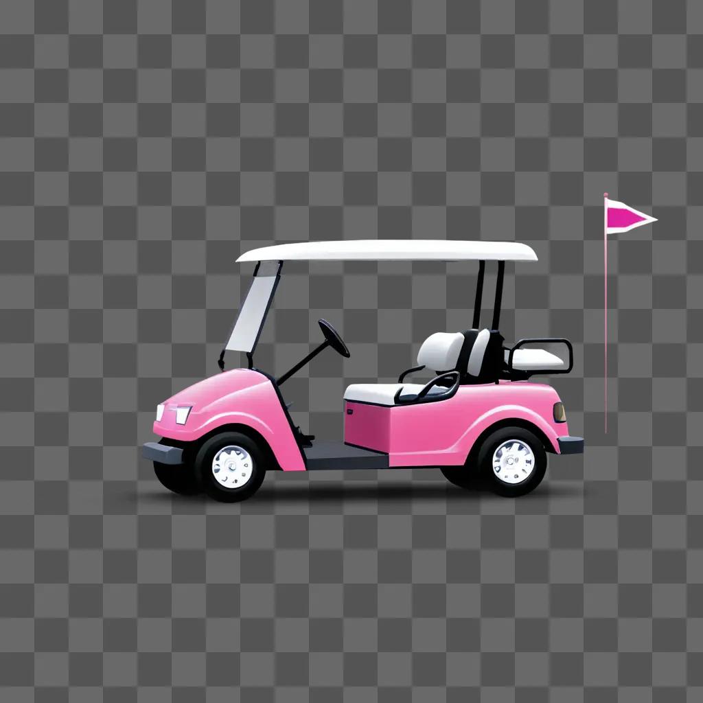 Pink golf cart with a flag on the side