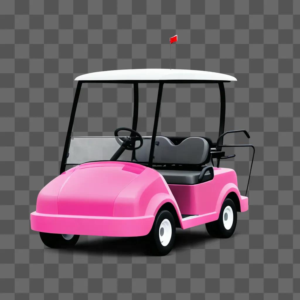 Pink golf cart with a red flag on top