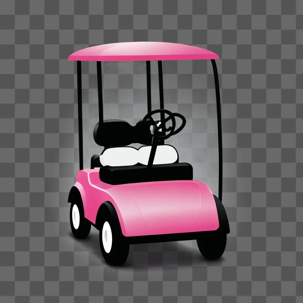 Pink golf cart with driver and steering wheel