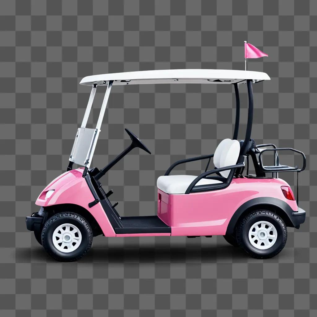 Pink golf cart with flag on top