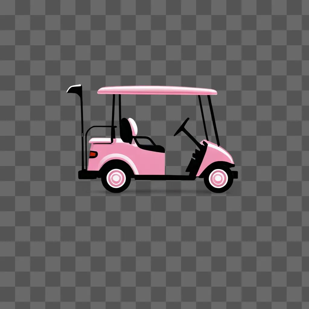 Pink golf cart with neon sign and surfboard