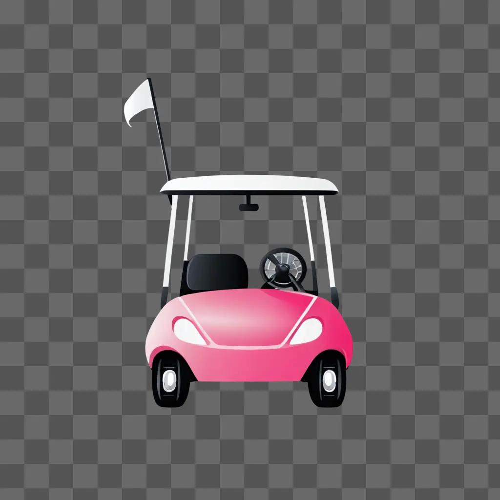 Pink golf cart with white roof and flag