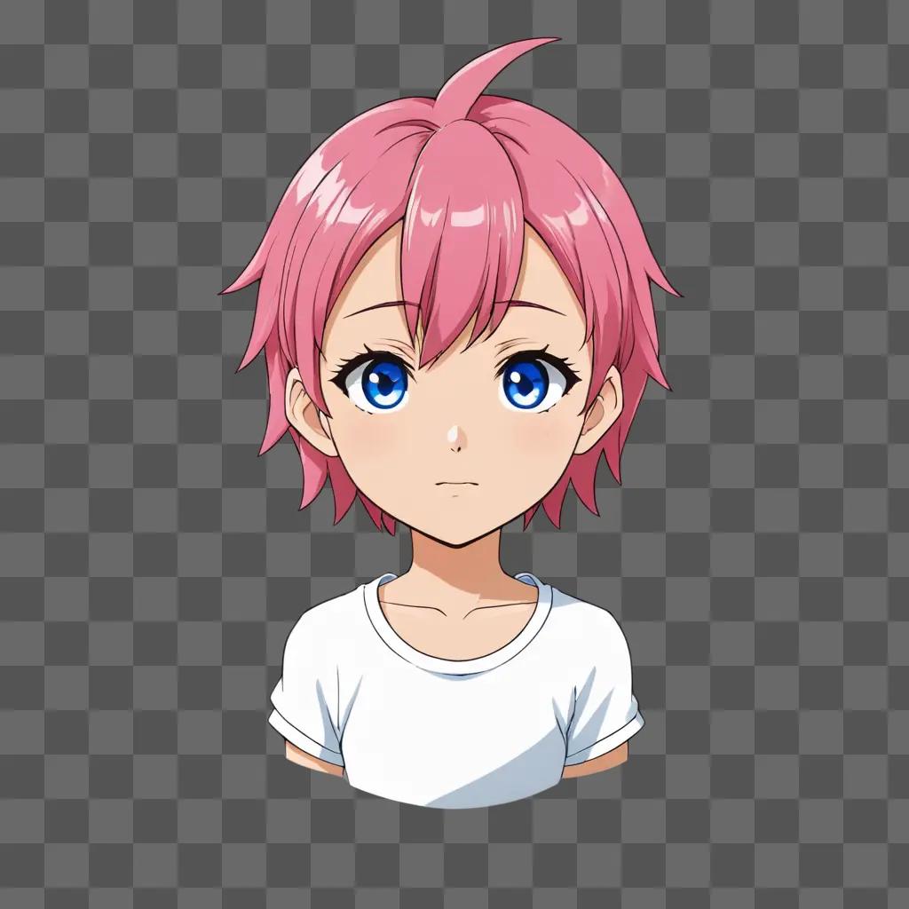 Pink hair anime boy with blue eyes