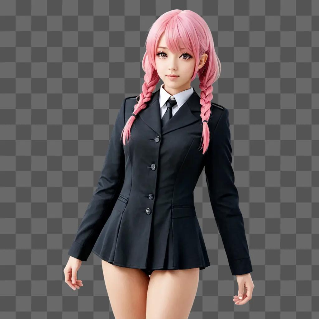 Pink hair anime girl in a black suit